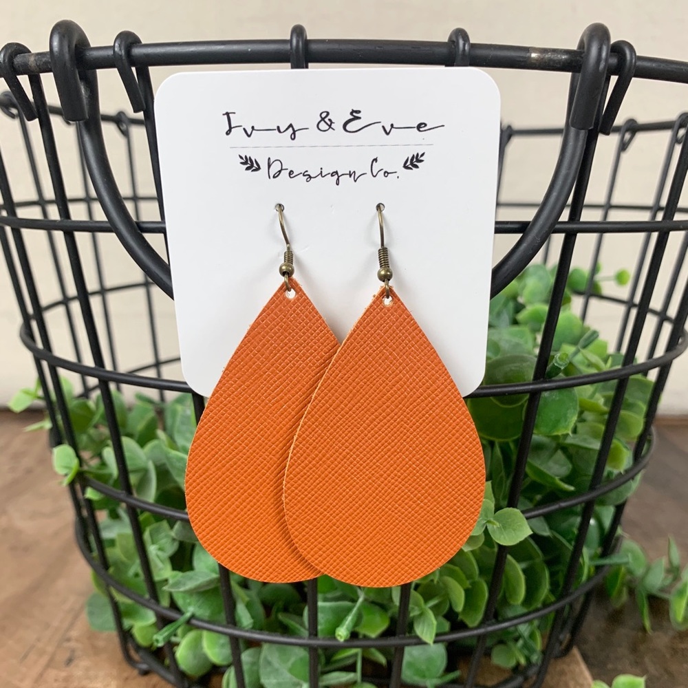 Genuine Leather Orange Saffiano Earrings